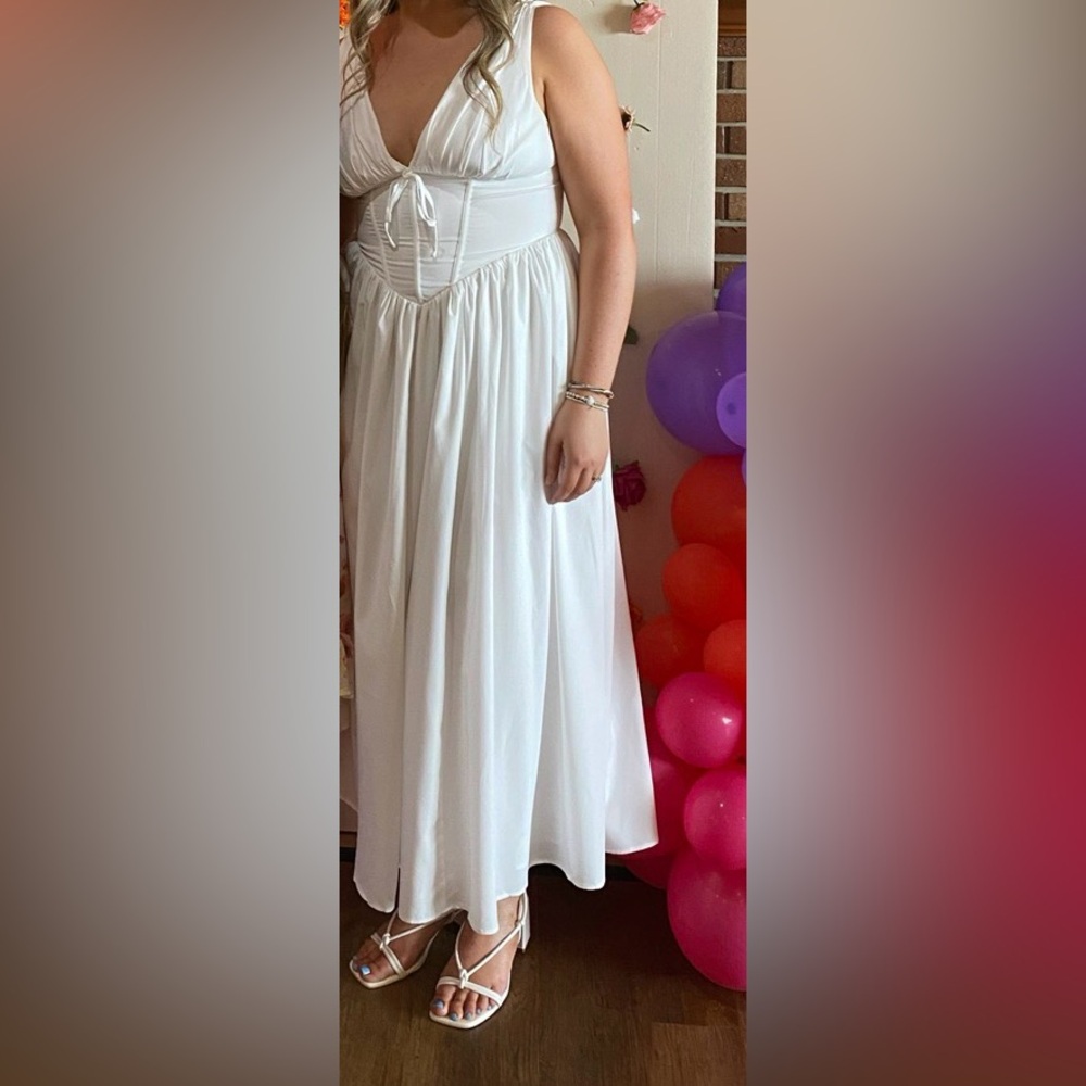 Elegant White Milkmaid Dress Midi Corset A Line Sundress